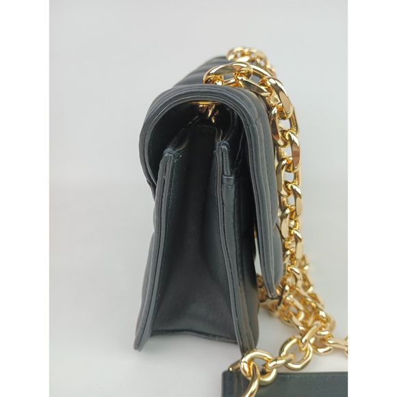 Moschino Couture Black Quilted Leather Gold Logo M Plaque Shoulder Bag - Picture 5 of 9